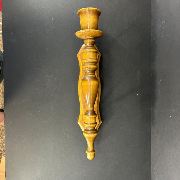 Vintage MCM Hand Turned Wood Candle Wall Sconce Farmhouse Boho Wall Decor 16" M - Picture 4 of 9